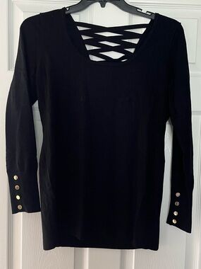 Cache women’s black long sleeved sweater with gold button detail size XL